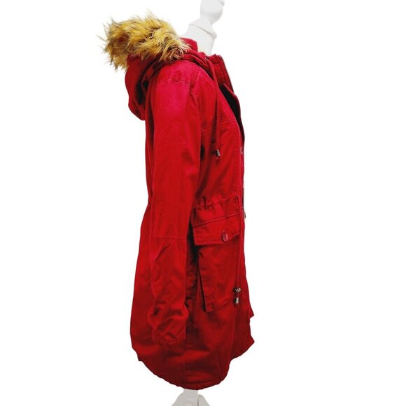 WenVen Jacket Womens Sherpa Lined Hooded Chore Coat Removable Fur Red Size M New - Picture 13 of 16